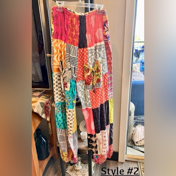 3 PAIRS LEFT- Jessica Taylor EUC Boho Hippie Harem Cotton Patchwork Pants - Picture 1 of 5